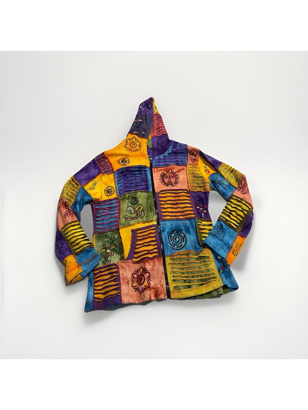 Rising Internacional Hoodie Jacket Size XL Multicolor Boho Hippie Patchwork